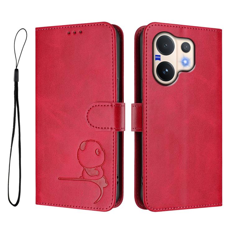 For vivo V60 5G Litter Panda Embossing RFID Leather Phone Case with Lanyard