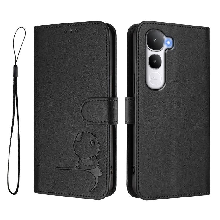 For vivo Y400 5G Litter Panda Embossing RFID Leather Phone Case with Lanyard