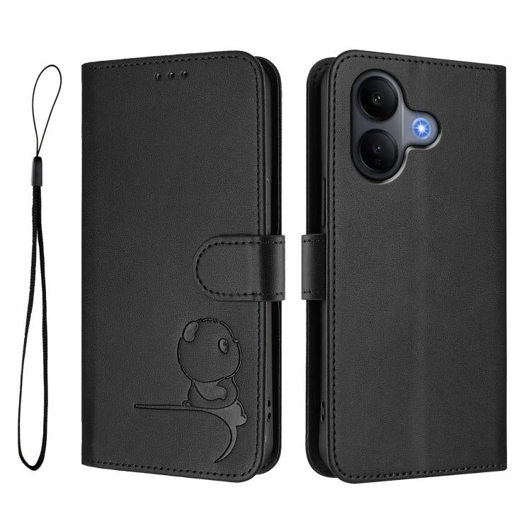 For vivo V60 Lite 5G Litter Panda Embossing RFID Leather Phone Case with Lanyard