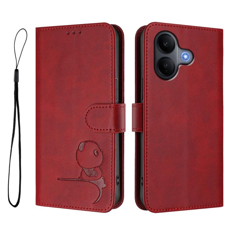 For vivo V60 Lite 5G Litter Panda Embossing RFID Leather Phone Case with Lanyard