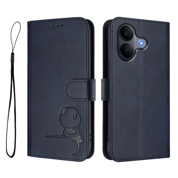 For vivo V60 Lite 5G Litter Panda Embossing RFID Leather Phone Case with Lanyard