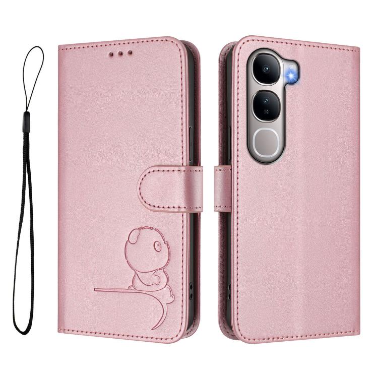 For vivo Y31 5G Global Litter Panda Embossing RFID Leather Phone Case with Lanyard