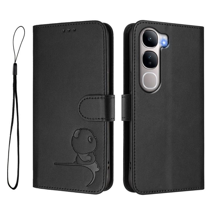 For vivo Y31 5G Global Litter Panda Embossing RFID Leather Phone Case with Lanyard