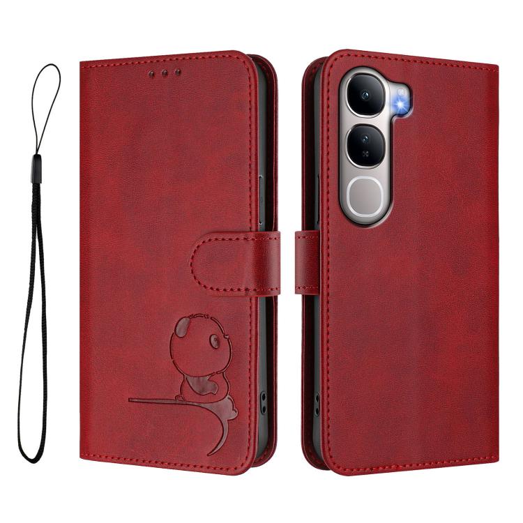 For vivo Y31 5G Global Litter Panda Embossing RFID Leather Phone Case with Lanyard