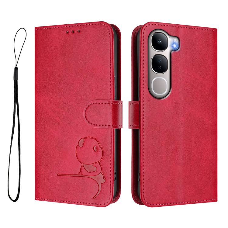 For vivo Y31 5G Global Litter Panda Embossing RFID Leather Phone Case with Lanyard