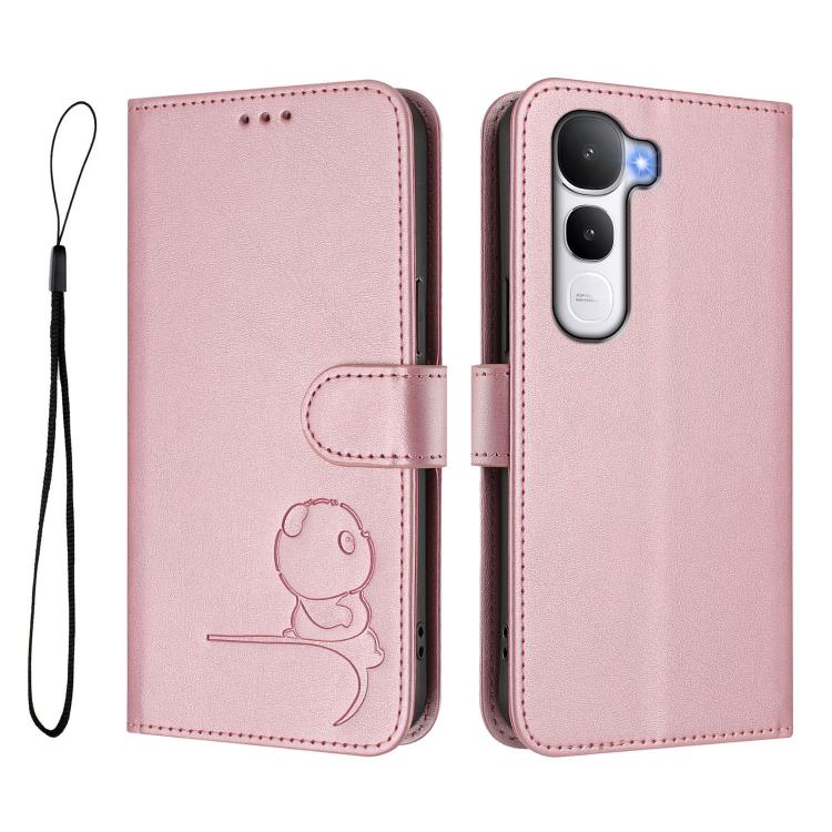 For vivo Y400 4G Litter Panda Embossing RFID Leather Phone Case with Lanyard