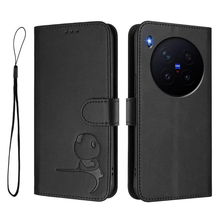 For vivo X300 Pro Litter Panda Embossing RFID Leather Phone Case with Lanyard