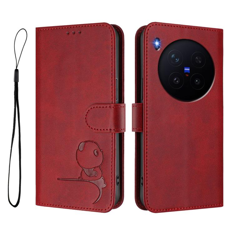 For vivo X300 Pro Litter Panda Embossing RFID Leather Phone Case with Lanyard