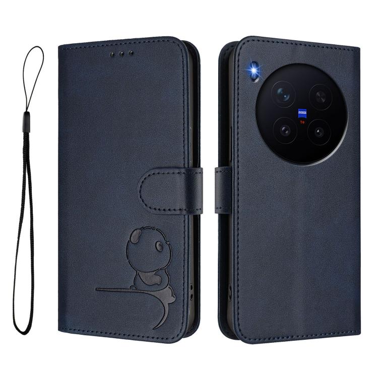 For vivo X300 Pro Litter Panda Embossing RFID Leather Phone Case with Lanyard