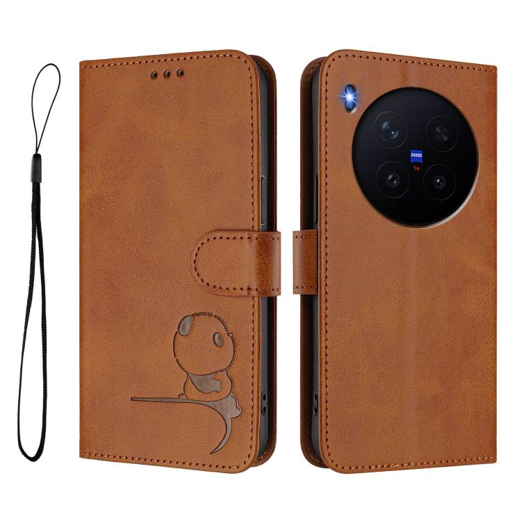 For vivo X300 Pro Litter Panda Embossing RFID Leather Phone Case with Lanyard