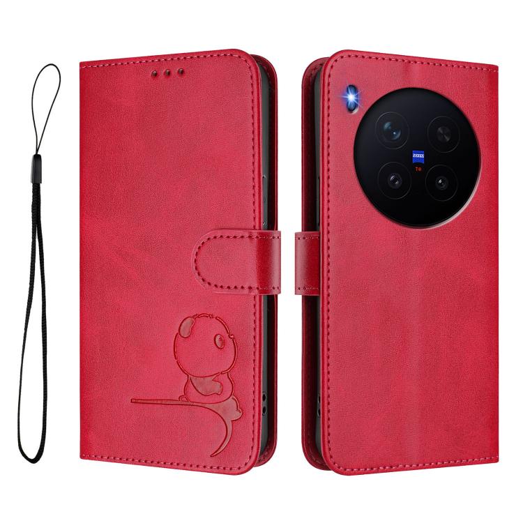 For vivo X300 Litter Panda Embossing RFID Leather Phone Case with Lanyard