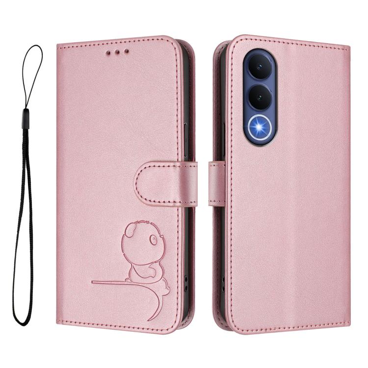 For vivo V70 FE 5G Litter Panda Embossing RFID Leather Phone Case with Lanyard