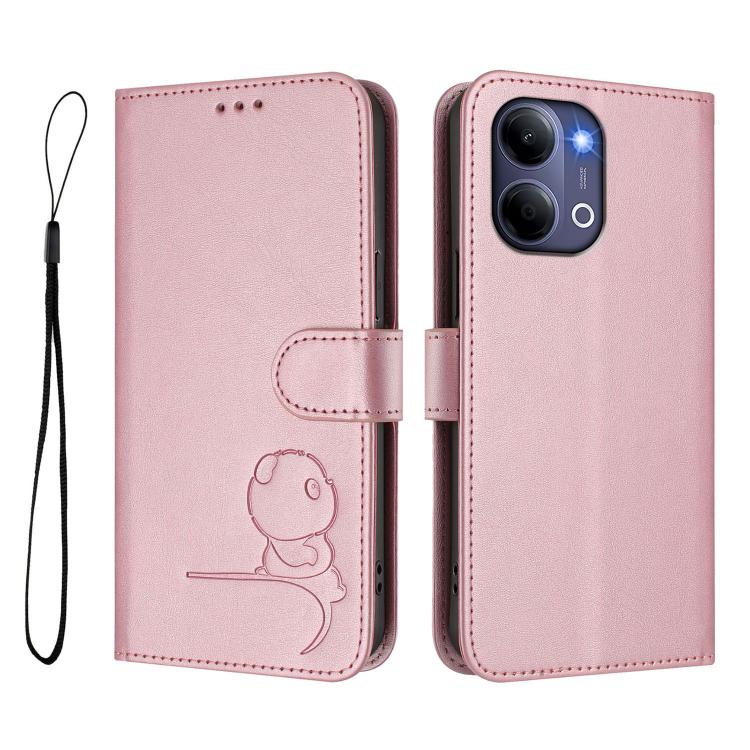 For vivo Y21 5G 2026 / Y05 4G Litter Panda Embossing RFID Leather Phone Case with Lanyard