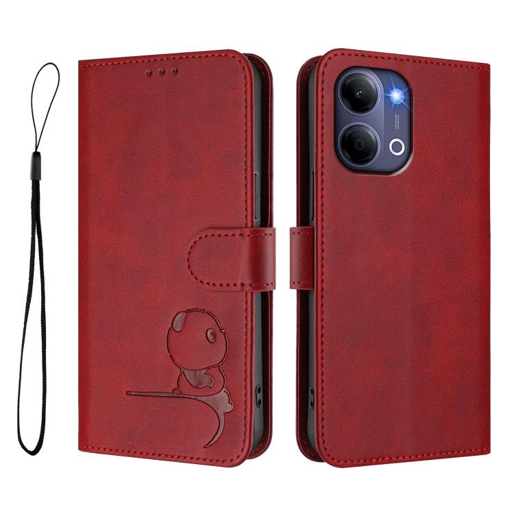 For vivo Y21 5G 2026 / Y05 4G Litter Panda Embossing RFID Leather Phone Case with Lanyard