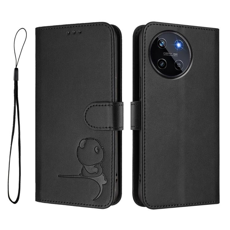 For Realme 11 4G Litter Panda Embossing RFID Leather Phone Case with Lanyard