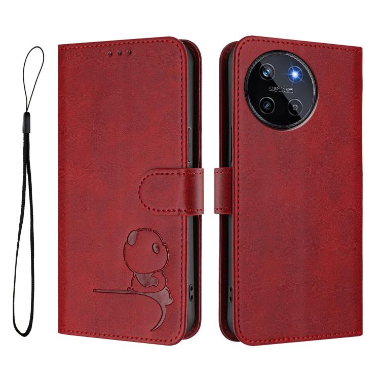 For Realme 11 4G Litter Panda Embossing RFID Leather Phone Case with Lanyard