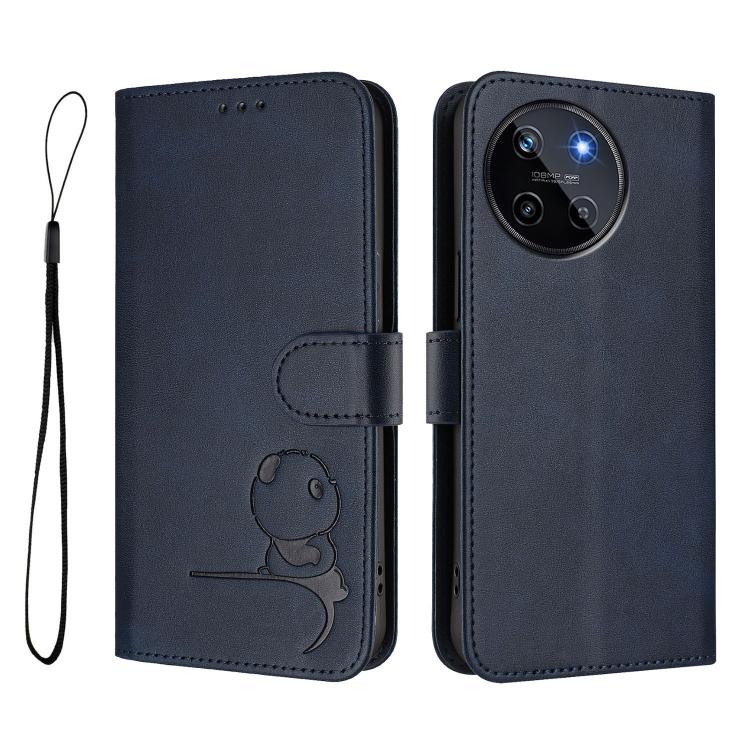 For Realme 11 4G Litter Panda Embossing RFID Leather Phone Case with Lanyard