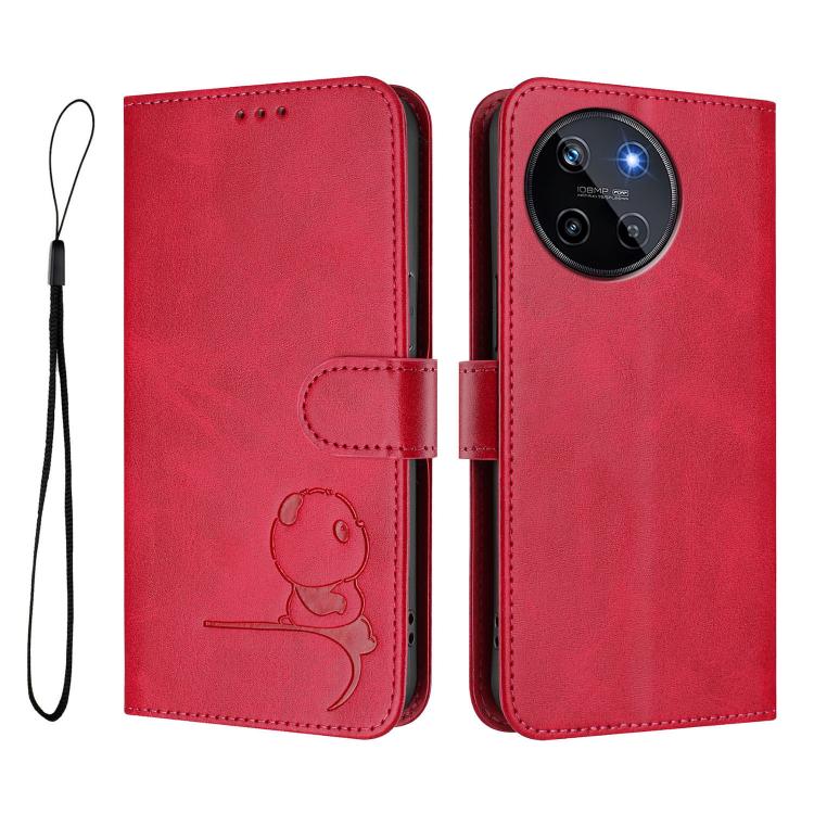 For Realme 11 4G Litter Panda Embossing RFID Leather Phone Case with Lanyard