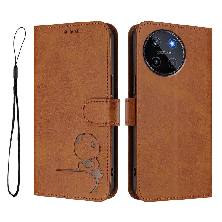 For Realme 11 4G Litter Panda Embossing RFID Leather Phone Case with Lanyard