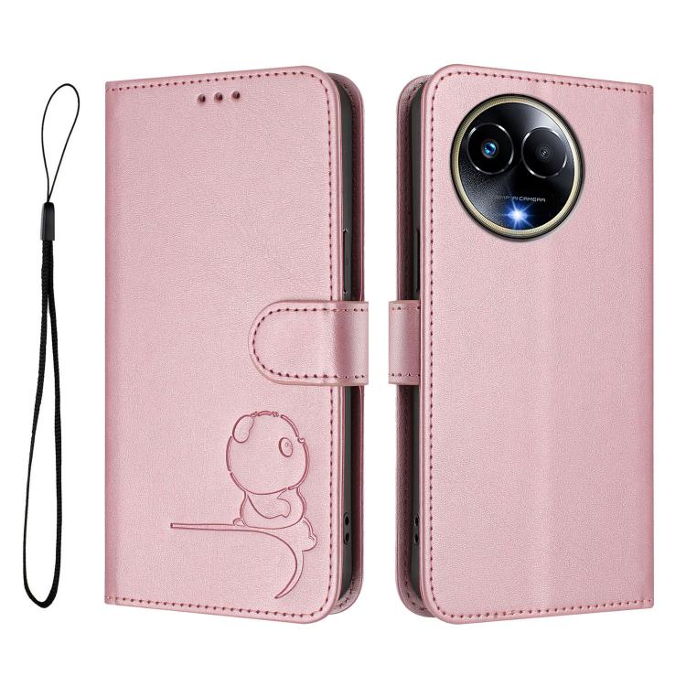 For Realme 11 5G / 11x / C67 5G India Litter Panda Embossing RFID Leather Phone Case with Lanyard