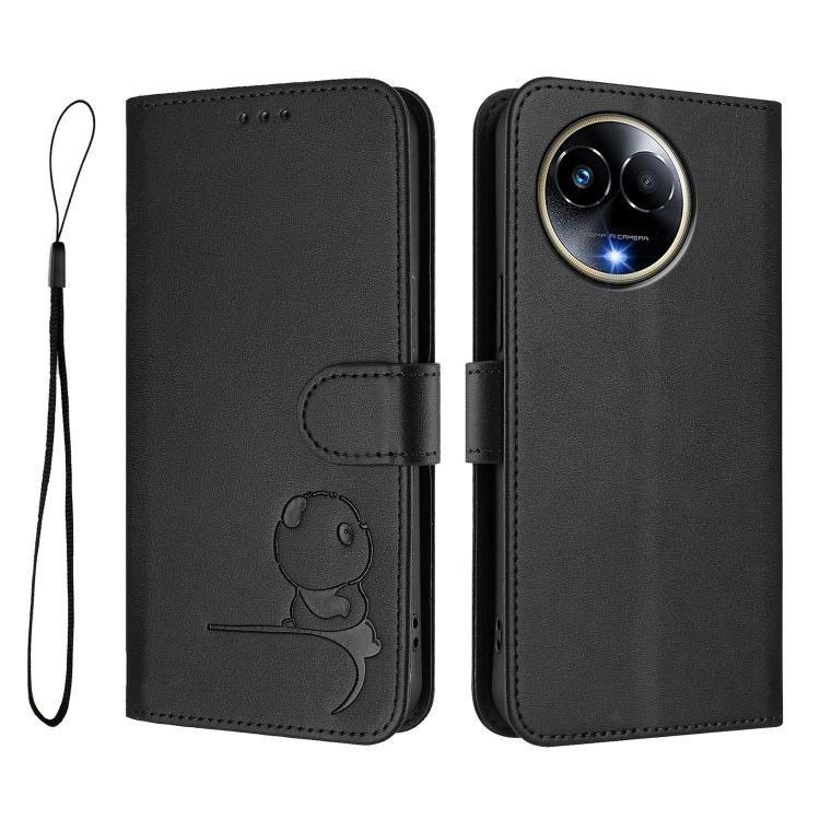 For Realme 11 5G / 11x / C67 5G India Litter Panda Embossing RFID Leather Phone Case with Lanyard