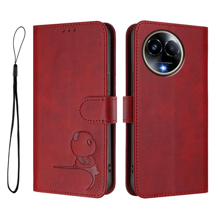 For Realme 11 5G / 11x / C67 5G India Litter Panda Embossing RFID Leather Phone Case with Lanyard