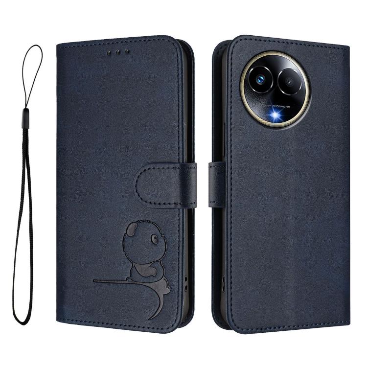 For Realme 11 5G / 11x / C67 5G India Litter Panda Embossing RFID Leather Phone Case with Lanyard