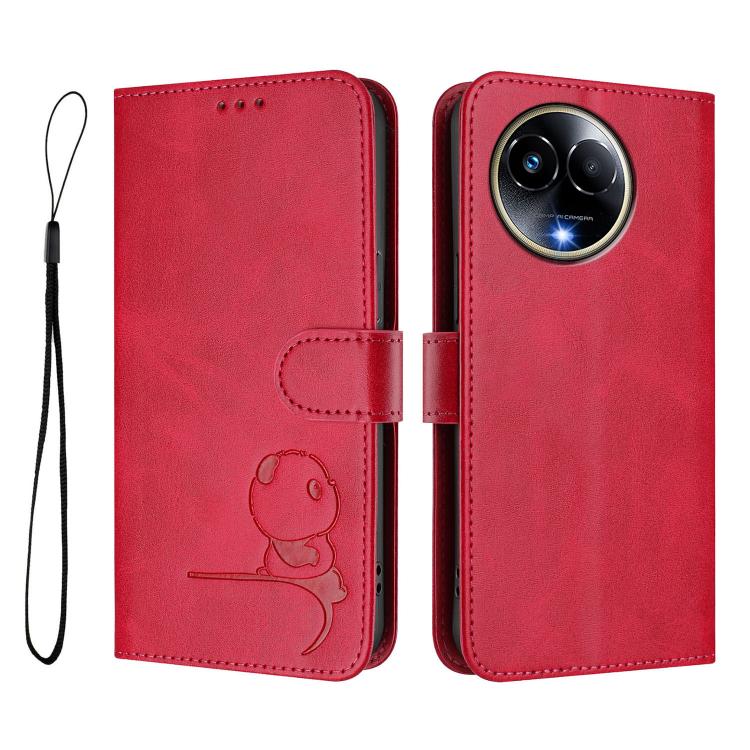 For Realme 11 5G / 11x / C67 5G India Litter Panda Embossing RFID Leather Phone Case with Lanyard