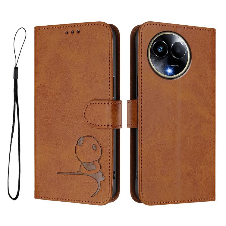 For Realme 11 5G / 11x / C67 5G India Litter Panda Embossing RFID Leather Phone Case with Lanyard