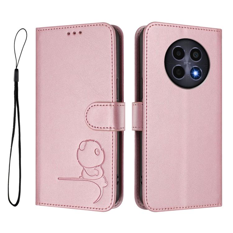 For Realme 12 5G / 12x Global / 12x India Litter Panda Embossing RFID Leather Phone Case with Lanyard