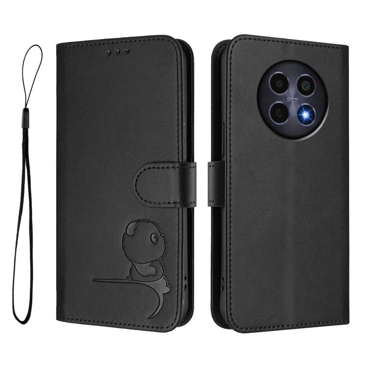 For Realme 12 5G / 12x Global / 12x India Litter Panda Embossing RFID Leather Phone Case with Lanyard