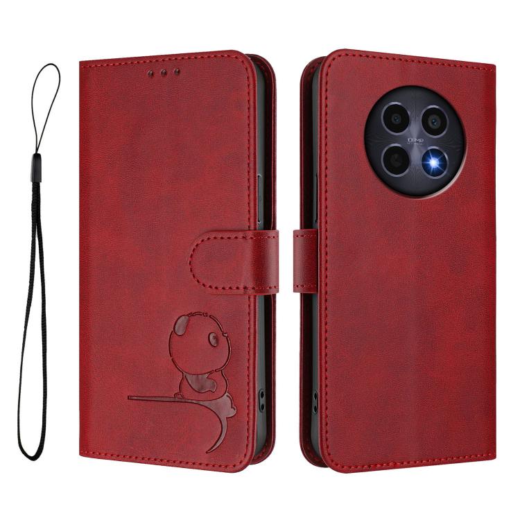 For Realme 12 5G / 12x Global / 12x India Litter Panda Embossing RFID Leather Phone Case with Lanyard