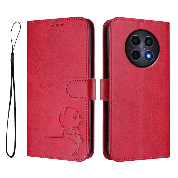 For Realme 12 5G / 12x Global / 12x India Litter Panda Embossing RFID Leather Phone Case with Lanyard