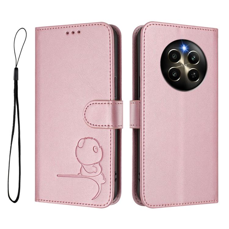 For Realme 12 Pro / 12 Pro+ / P1 Pro Litter Panda Embossing RFID Leather Phone Case with Lanyard