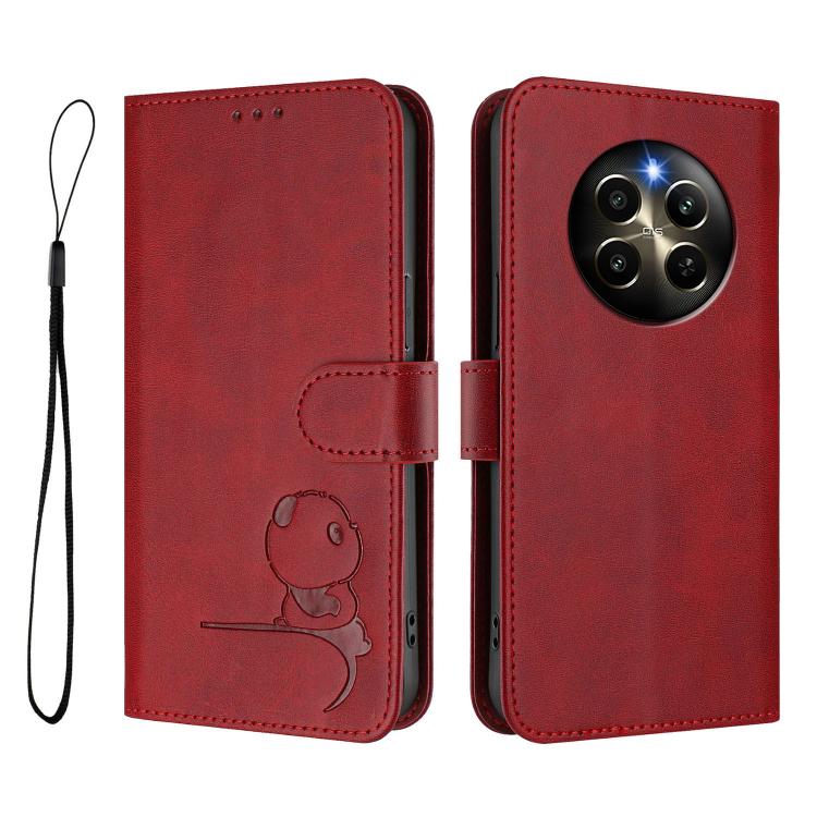 For Realme 12 Pro / 12 Pro+ / P1 Pro Litter Panda Embossing RFID Leather Phone Case with Lanyard