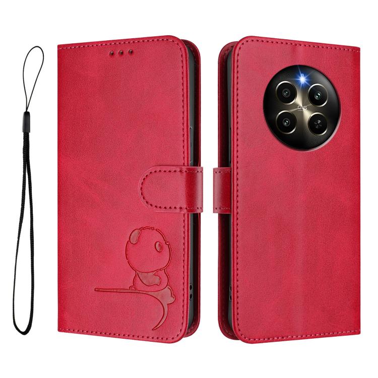 For Realme 12 Pro / 12 Pro+ / P1 Pro Litter Panda Embossing RFID Leather Phone Case with Lanyard