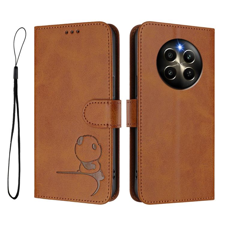 For Realme 12 Pro / 12 Pro+ / P1 Pro Litter Panda Embossing RFID Leather Phone Case with Lanyard