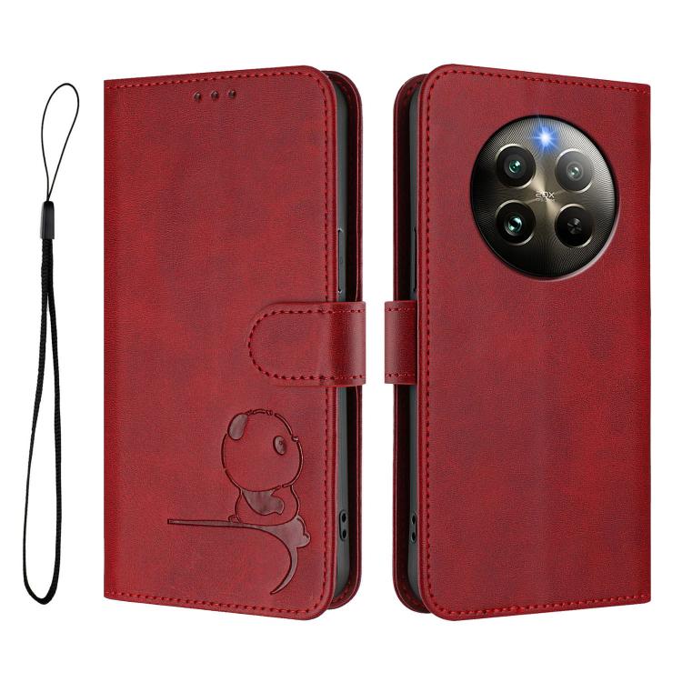For Realme 13 4G / 12 4G / 12+ / P1 Litter Panda Embossing RFID Leather Phone Case with Lanyard