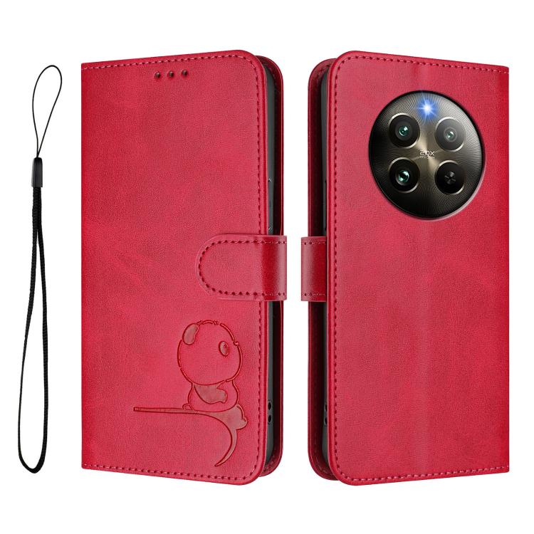 For Realme 13 4G / 12 4G / 12+ / P1 Litter Panda Embossing RFID Leather Phone Case with Lanyard