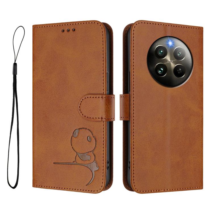 For Realme 13 4G / 12 4G / 12+ / P1 Litter Panda Embossing RFID Leather Phone Case with Lanyard