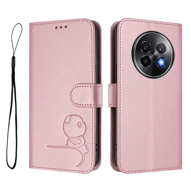 For Realme 13+ Litter Panda Embossing RFID Leather Phone Case with Lanyard