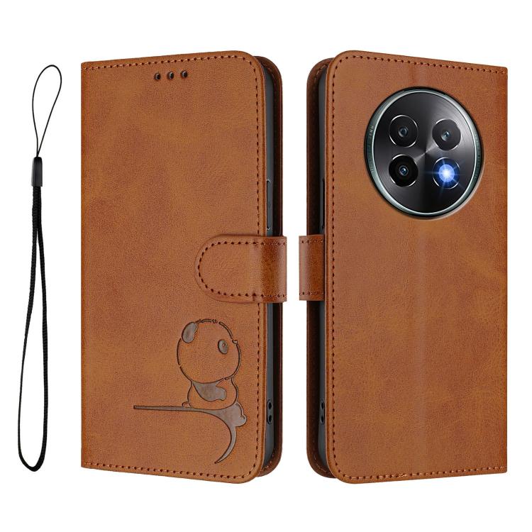 For Realme 13+ Litter Panda Embossing RFID Leather Phone Case with Lanyard