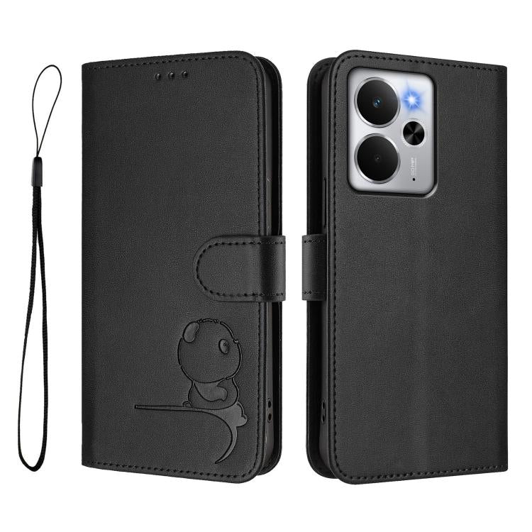 For Realme 14 / P3 / 14T 5G Litter Panda Embossing RFID Leather Phone Case with Lanyard