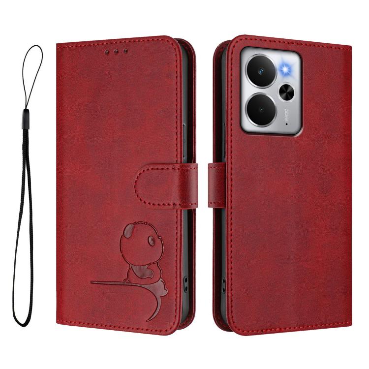 For Realme 14 / P3 / 14T 5G Litter Panda Embossing RFID Leather Phone Case with Lanyard