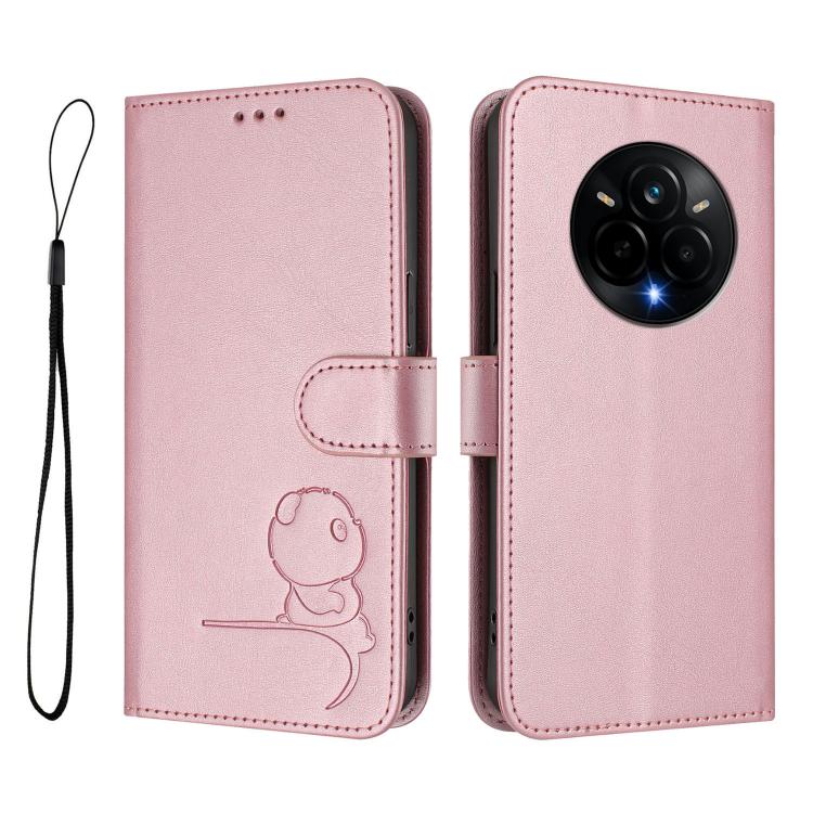 For Realme 14 Pro Litter Panda Embossing RFID Leather Phone Case with Lanyard