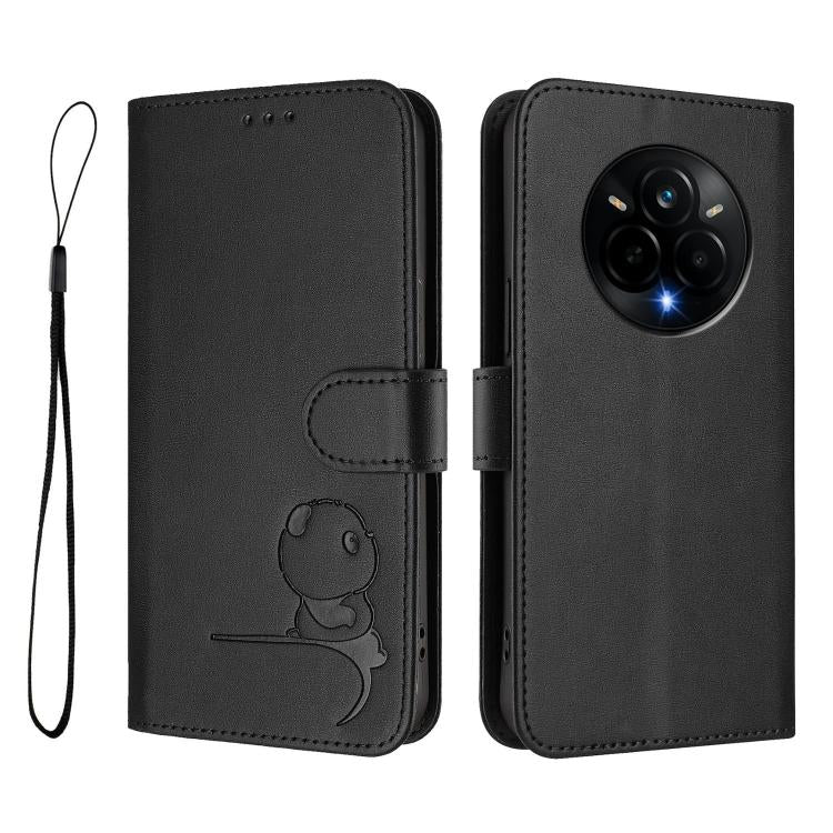 For Realme 14 Pro Litter Panda Embossing RFID Leather Phone Case with Lanyard