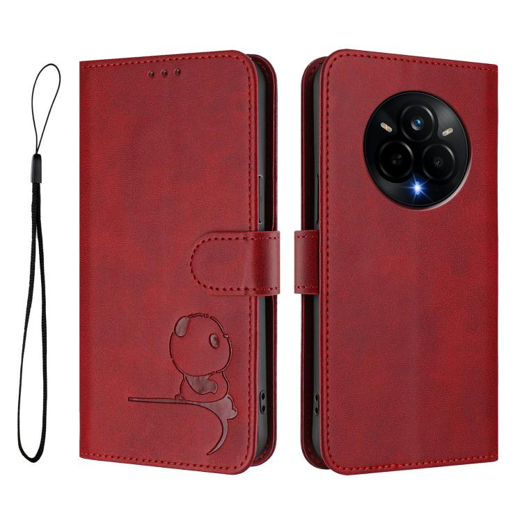 For Realme 14 Pro Litter Panda Embossing RFID Leather Phone Case with Lanyard