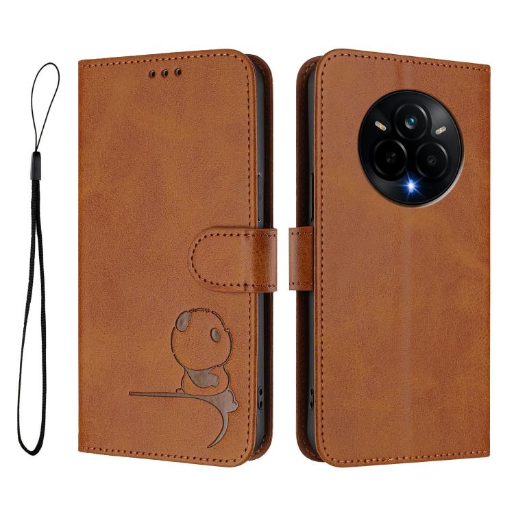 For Realme 14 Pro Litter Panda Embossing RFID Leather Phone Case with Lanyard