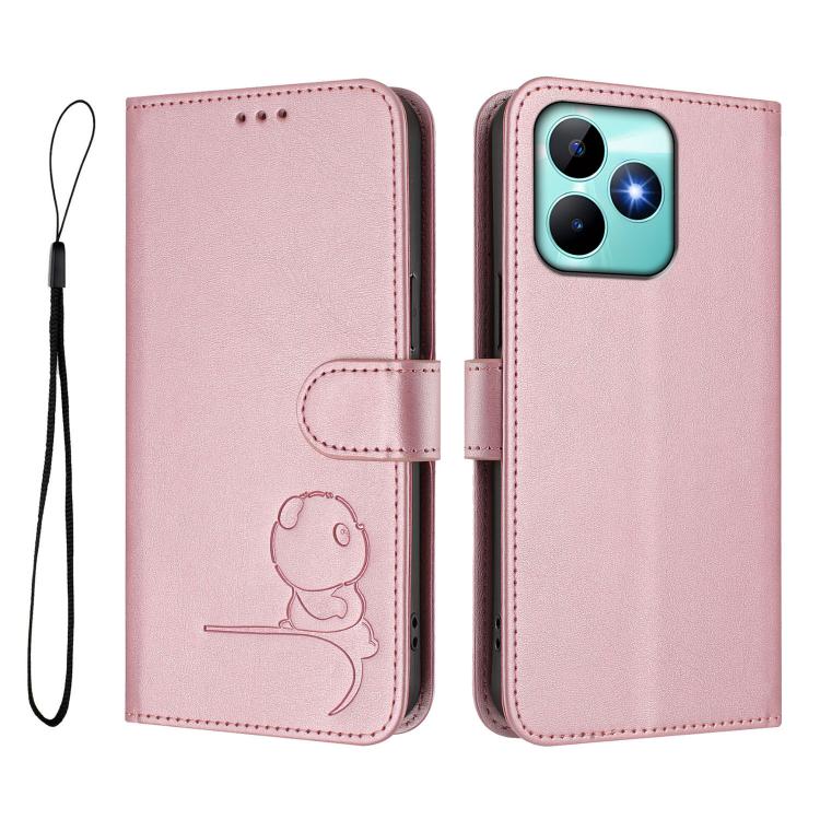 For Realme C53 / C51 / C53 India Litter Panda Embossing RFID Leather Phone Case with Lanyard