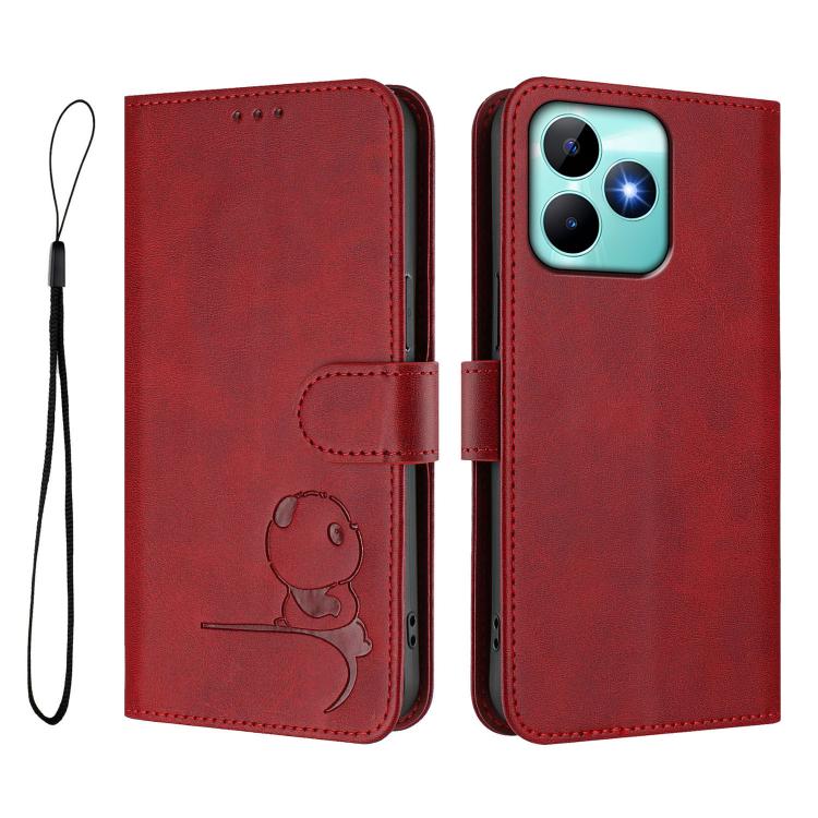 For Realme C53 / C51 / C53 India Litter Panda Embossing RFID Leather Phone Case with Lanyard